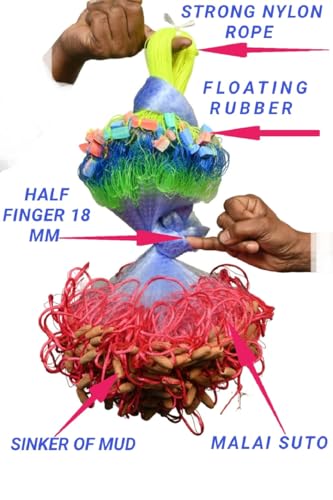 Image of PURKAIT Fishnet Half Finger 18mm GILLNET MUD Sinker, Height 3F, UP Lenght 50F, Down Lenght 90F Fishing Net(MALAI SUTO)