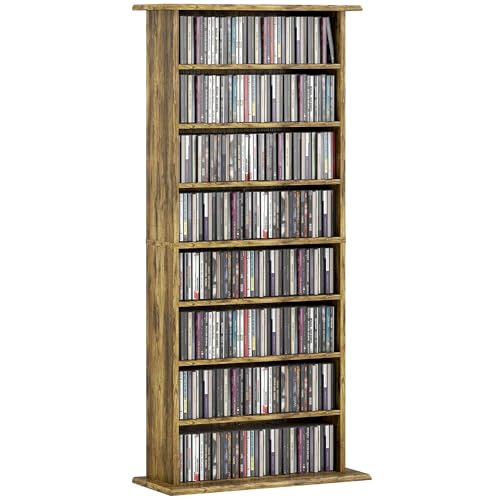 HOMCOM Rangements pour CD et DVD, meuble de rangement multimédia, capacité 360 CD/185 DVD et Blu-ray, 8 compartiments et 6 étagères réglables, pour salon,...