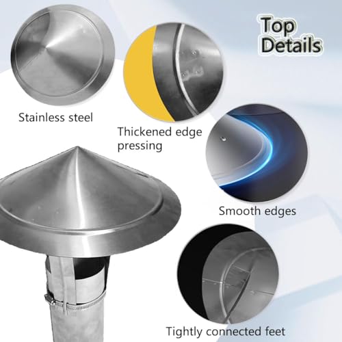 2-8.7 in Roof Vent Cap, 201 Stainless Steel All-Weather Outside Chimney Cap with Gloves, Chimney Flue Or Stove Pipe Rain Cover, House Kitchen Chimney Cowl(50 mm/2 in) - Thumbnail 4