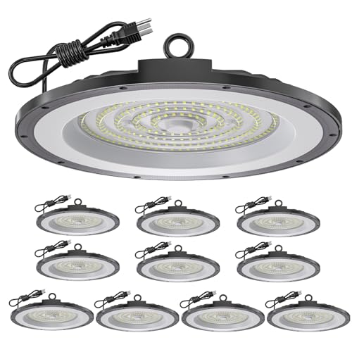AIKVSXER LED High Bay Light UFO Shop Light 300W 45000LM 6000K Daylight Super Bright IP65 Waterproof for Warehouse Garage Barn Factory Workshop 5FT Cord with US Plug 10 Pack 10-Pack 300W
