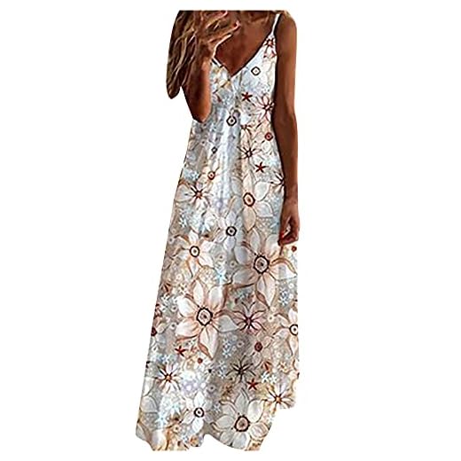 Ceboyel Women Floral Spaghetti Strap Sundress Casual Summer Long Maxi Dress Vneck Sexy Boho Dresses Trendy Beach Clothes 2023