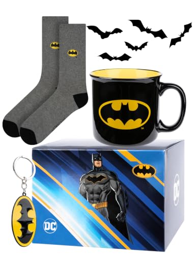 soxo DC Comics Batman Superman Calcetines Hombre Divertidos + Taza + Llavero Regalos Originales 40-45 Batman