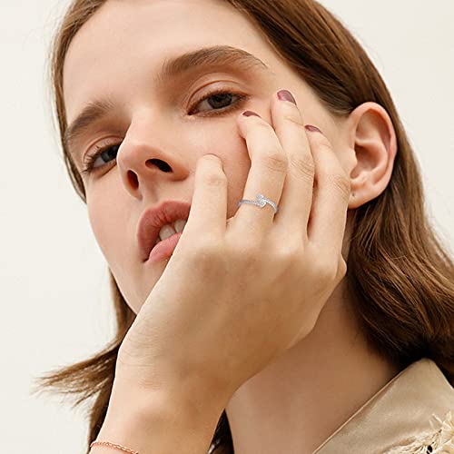 Jiarui 925 Sterling Silver Double Heart Eternity Ring Bezel Setting Round Cubic Zirconia Wedding Ring Promise Ring For Her Size 6 #TOP4