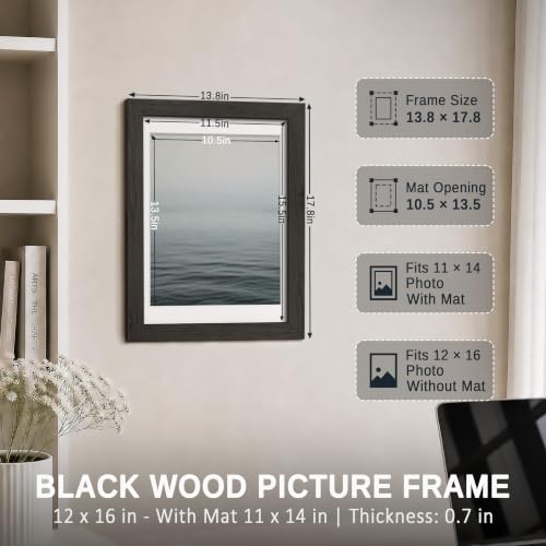 Image of VCK 12x16 Picture Frame 5 Pack, Black Exclusive Wood, Real Glass, for Photo