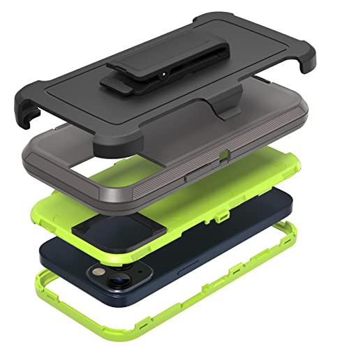 NIUBITY Rugged Phone Case for Apple iPhone 14, with Belt Clip Holster & Kickstand Heavy Duty Shockproof Protective Full Body Case Cover for iPhone 14 6.1 inch Phone (Dark Grey+Green)