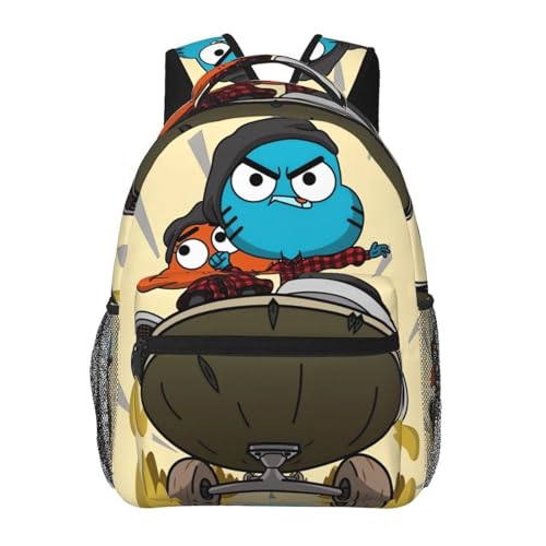 SdetYuia Anime The Amazing World of Gumball - Mochila de lona divertida para parejas, mochila 3D de gran capacidad, bolsas de viaje, gimnasio, mochila unisex, Negro, 41 cm