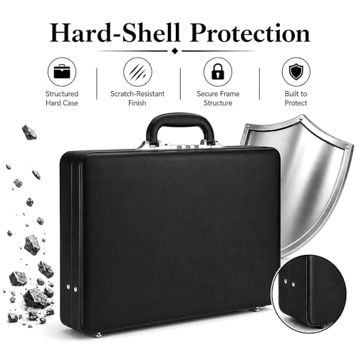 HAESTUS Briefcases for Men, Professional Leather Briefcase with Lock, Hard Shell Business Brief Case, Attache Case for 15.6" Laptop, Mens Hard Briefcase for Work Office Travel, Black | Center Lock by HAESTUS - Image 8