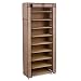 SONGMICS 10-Tier Shoe Tower Rack with Cover 27-Pair Space Saving Shoe Storage Organizer Mocha URXJ10K