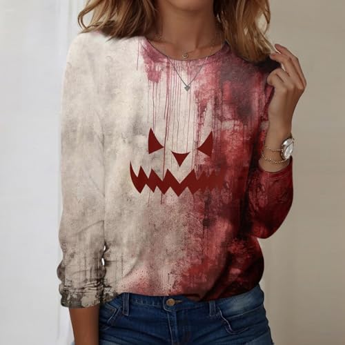 Halloween Shirts for Women Long Sleeve Plus Size Fashion Crewneck Comfortable Tshirts Halloween Costumes for Women