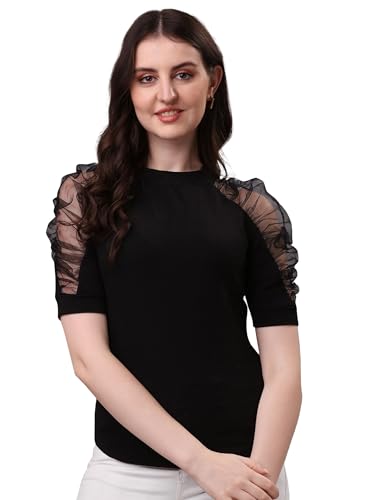 Noble Monk Women's Solid Stretchable Top | Round Neck Half Sleeve | Regular Fit Top for Women Deal