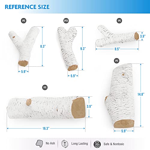 Maison Arts 6 Piece Ceramic Wood Gas Fireplace Logs White Birch Decorative Logs For All Types Of Indoor & Outdoor Firepits #TOP2