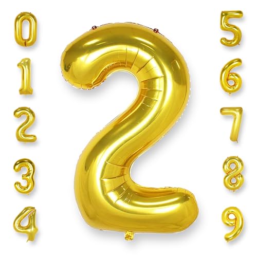 Chiffre Anniversaire Geant 2 Or: 40 Pouces 101 cm Ballon Géant Doré Numero 2 ans à Hélium Ballons de Baudruche Mylar Décoration pour Mariage Anniversaire