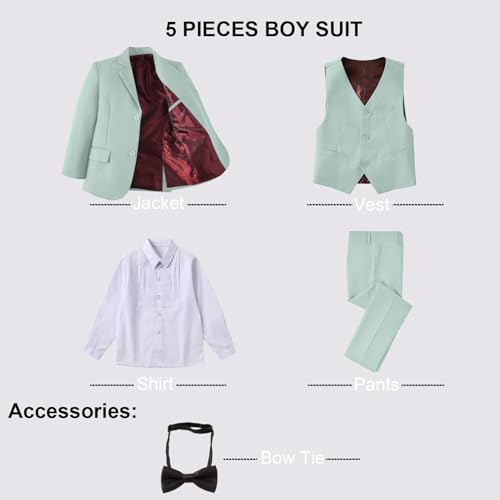 Image of Boy Suits 5 Pieces Formal Suit Set with Adjustable Waist Kids Dress Suit for Wedding Prom