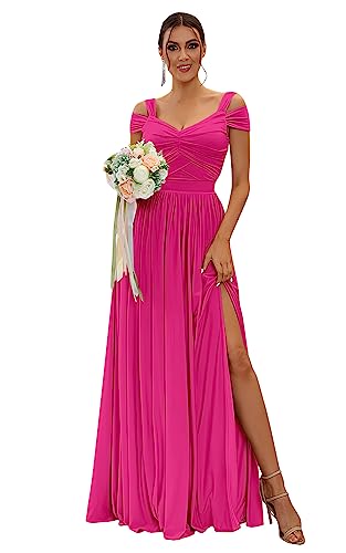 Image of SOLODISH Off The Shoulder Bridesmaid Dresses Long Chiffon Formal Evening Dresses for Women