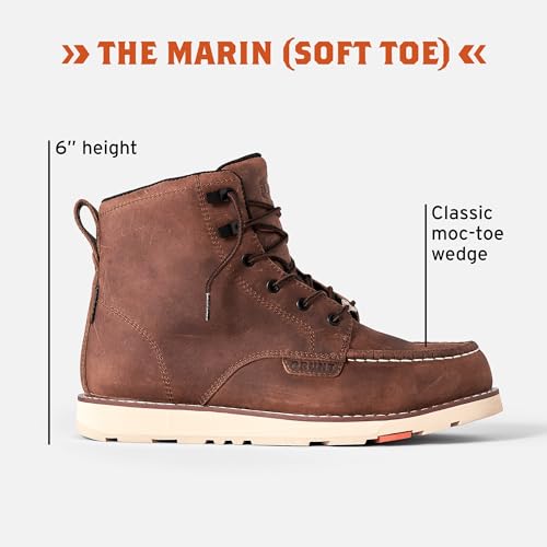 BRUNT Marin (Soft Toe) - Brown - 6" Waterproof Moc Toe Wedge Work Boot - EH Rated - Slip + Oil Resistant - Adjustable Width System2