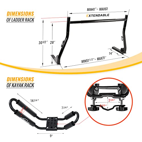 AA-Racks Model X31 Truck Ladder Rack with (8) Non-Drilling C-Clamps and 2 Sets Kayak J-Racks with Ratchet Lashing Straps & Ratchet Bow and Stern Tie Down Straps(2Packages) - Thumbnail 2