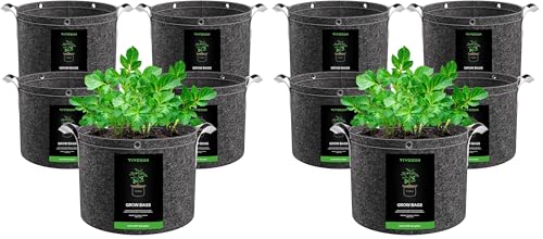 Image of VIVOSUN 10-Pack 5 Gallon Grow Bags, 500G Thick Nonwoven Fabric Pots with Strap Handles, Multi-Purpose Rings, for Low Stress Plant Training Fruits, Vegetables, and Flowers
