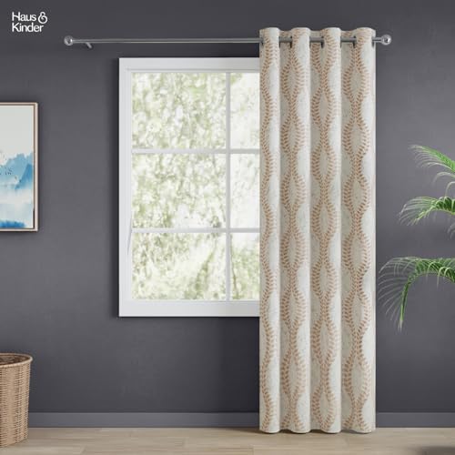 Image of haus & kinder Jacquard Door Curtain 7 Feet Long Pack of 1 Door Curtain, 7 Feet Curtain for Door (Stonevine Embossed, Sand Floral Nature Design 130x213 CM)