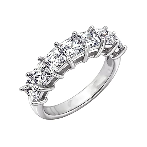 Amazon Essentials Platinum-Plated Sterling Silver Infinite Elements Cubic Zirconia 3 cttw Princess Ring, Size 5
