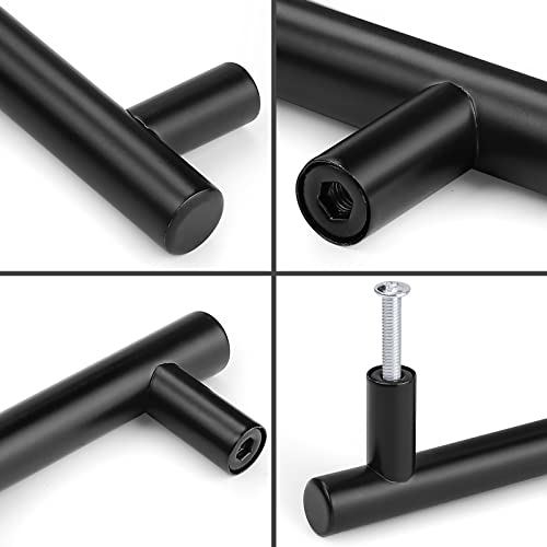 Image of Probrico 30 Pack| 5 Inch Black Cabinet Handles with 3 Inch Hole Center Stainless Steel Cabinet Pulls Round T Bar Kitchen Cabinet Hardware Door Handles, Drawer Dresser Pulls,76mm Hole Centers