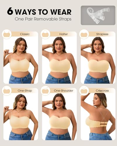 Image of Plus Size Strapless Bras for Women Strapless Push up Bra | Clear straps,No-Slip,Wireless,Full Coverage Bandeau,Jelly Support Technology,Smooth shaping,Everyday ladies strapless bras