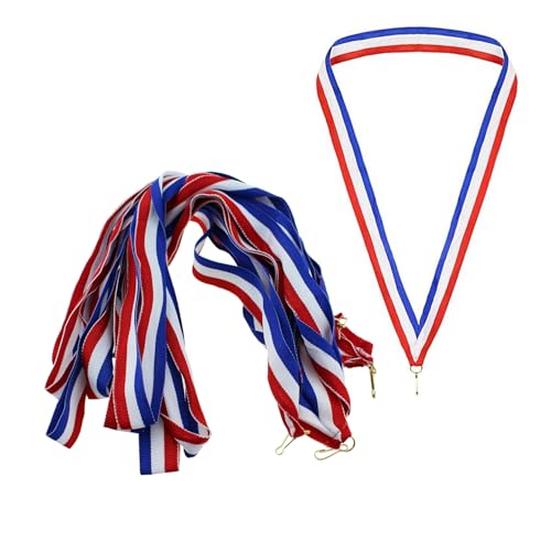RLECS 10PCS Medal Ribbon 85x2.5 cm Red White Blue Polyester Woven Tape Exhibition Badge Lanyard with Metal Snap Clip for Athletic Meets and Ball Game Decorations