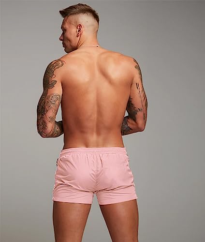 Mens Swim Trunks Quick Dry Swimwear Zipper Pockets, Swim Shorts With Mesh Lining Light Pink #TOP1