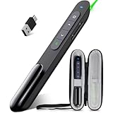 DinoFire Wireless Presenter Rechargeable Green Light Hyperlink Volume Control USB Presentation Powerpoint Clicker Remote Control Slide Advancer 2.4GHz