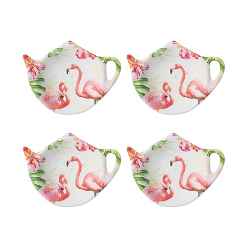 Supreme Housewares Flamingo Tea Bag Holders, Teapot Shaped Tea Bag Coasters Spoon Rests Saucer Seasoning Dish Set, Multicolor, 4 x 3 Inch, Set of 4