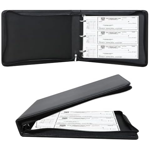 3 Rings Check Binder for End-Stub Deskbook Checks, Zipper Business Check Binder, 3 on a Page, Fit 3 & 9 Holes Check Faux Leather (11 1/4" x 9") Cover