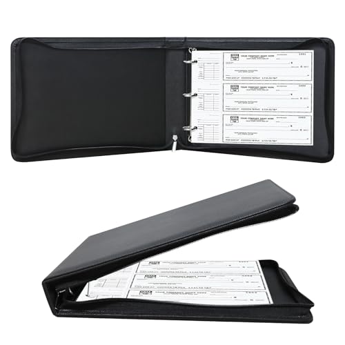 LLi Cufite 3 Rings Check Binder for End-Stub Deskbook Checks Zipper Business Check Binder 3 on a Page Fit 3 & 9 Holes Check Faux Leather (9.5 x 12.6) (Black)