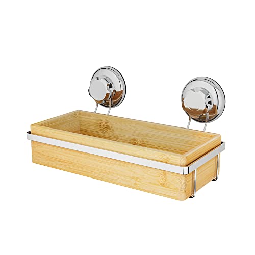 Compactor BESTLOCK SPA Cesta XL, Instalación sin Taladro, 100% Resistente al Agua, Bambú y Acero Cromado, Natural, 27,6x14,8x12,7 cm