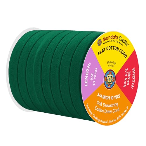 Mandala Crafts 3/4 Inch Forest Green Flat Drawstring Cord for Hoodies