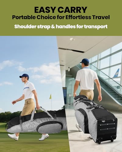 OutdoorMaster Gepolstert Golf Reisetasche mit Verstärkte Räder, 900D Heavy Duty Oxford Abriebfestigkeit & wasserdichte Golf Reisetasche, Soft-Sided Golfschlägertasche, Schuhe/Zubehör Lagerung