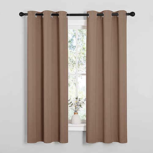 Image of NICETOWN Blackout Window Curtains and Drapes for Kitchen, Window Treatment Thermal Insulated Solid Grommet Blackout Drapery Panels (Set of 2 Panels, 34 by 63 Inch, Cappuccino)