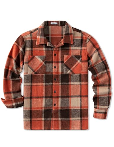 COOFANDY Mens Flannels Long Sleeve Button Down Shirt for Men Plaid Shirt Jacket Orange