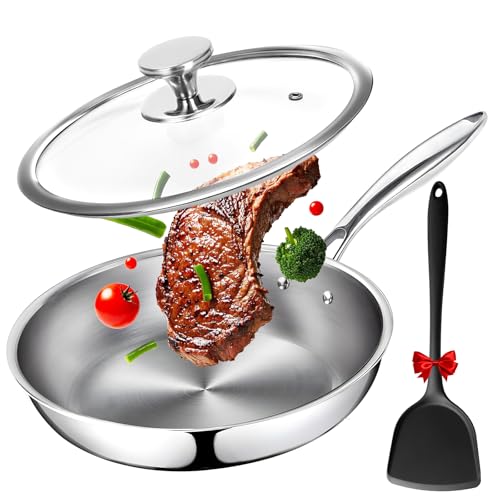 vapourd Stainless Steel Frying Pan with Lid, Frying Pan for Searing & Sauteing, 5 Ply Alloys Cookware for Durability & Even Heating, Stainless Steel Pans That Bring a Chef's Kitchen Home