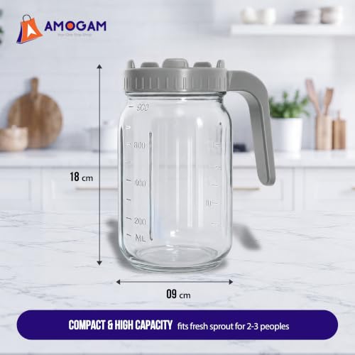 Image of Sprouts Maker Glass Jar - 950ml Large Sprouts Maker Jar for Home Use | BPA-Free Sprouting Jar with Drain Lid Handle | Reusable Glass Sprout Maker Jar for All Seeds and Beans(GREY)