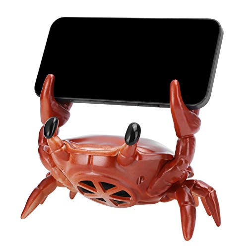 Diyeeni 2 in 1 Mobile Phone StandSpeaker, 360 Degree Surround Sound, WirelessConnection, Vivid Crab Shape Decoration for Desk (Red)