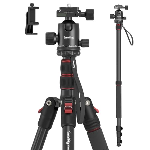 SmallRig Camera Tripod, 71' Foldable Aluminum Tripod/Monopod, 360°Ball Head Detachable, Payload 33lb, Adjustable Height from 16' to 71' for Camera, Phone