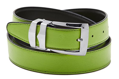 Reversible Belt Bonded Leather Removable Silver-Tone Buckle LIME GREEN/Black