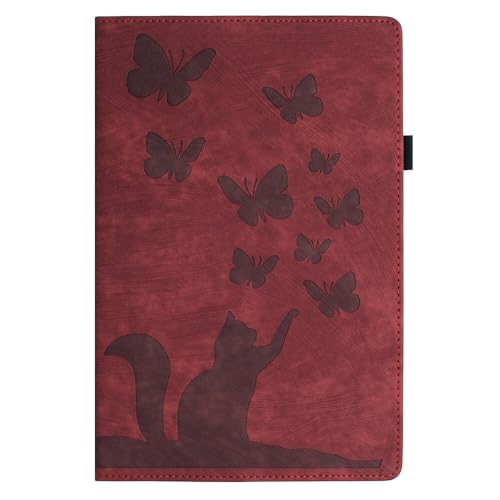 Étui iPad Air 4 10.9 2020 rouge à rabat en cuir gravure chat