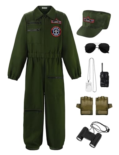 ReliParty Fighter Pilot Costume for Kids Air Force Flight Suit Dress Up Halloween Career Day,150