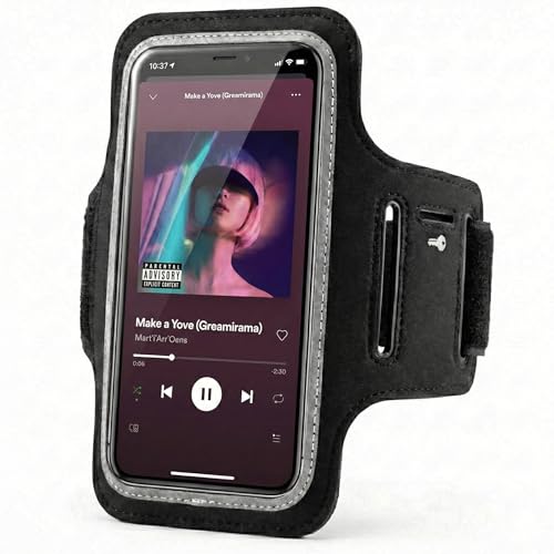 Braçadeira Porta Celular para Corrida Preta Compatível com Smartphones até 6.5 Polegadas com Bolso para Chave e Saída para Fones Ajustável Resistente à Água e Suor