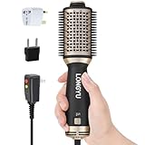 Longyu Travel Dual Voltage Hair Dryer Brush Mini Hot Air Brush with European Plug 110V-240V One Step Blow Dryer and Styler Volumizer for Home & Salon (Black)