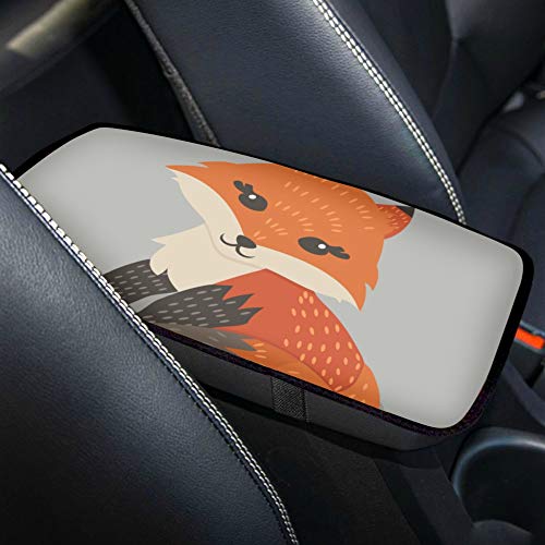 VNASKL Cushion Armrest Cute Clever Fox Animal Center Console Armrest Cushion Armrest Cushion Car 12.3 X 7.5 Inch Neoprene Car Armrest Seat Box Cover Protector for Most Vehicle