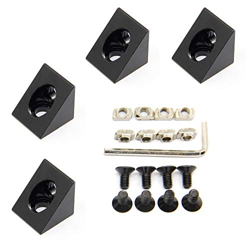 Zeberoxyz 4 Stück Schwarzwinkel-Scharf-Eckwinkel-Verbinder mit Schrauben 2020-Serie für Schlitz 6mm Aluminium-Extrusionsprofil-Zubehör (4 Stück Scharfe Ecke) Cover