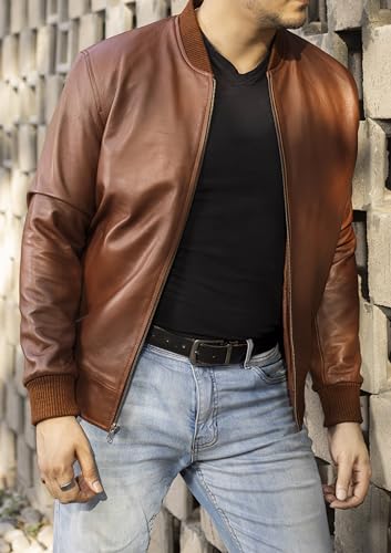 Image of Jild Varsity Style Leather Bomber Jacket Men - Casual Fashion Real Suede Classic MA-1 Leather Jacket Men