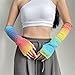 Insgoth Alt Colorful Arm Warmers Fingerless Y2k Fashion Knitted Long Cover Cute Kawaii Goth Scene Rave Thumb Hole Warm Knit Punk Stretchy Winter Gradient Arm Sleeve for Women Dance, Multicolor