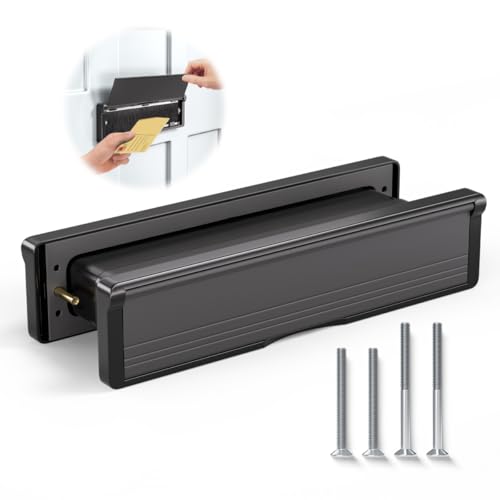 Bwintech 1 Set 305 * 70MM (12) Black Aluminium Adjustable Depth Door Letterbox,Fit for 40-80mm Thickness Wooden,UPVC,Composite,Internal and External Doors